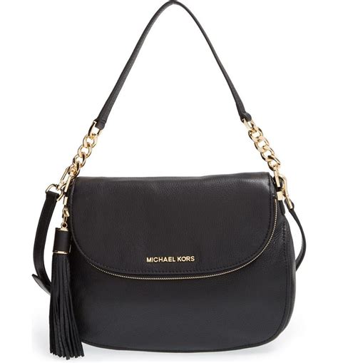 michael michael kors bedford medium tassle convertible shoulder bag black|bedford leather shoulder bag.